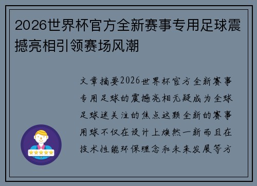 2026世界杯官方全新赛事专用足球震撼亮相引领赛场风潮